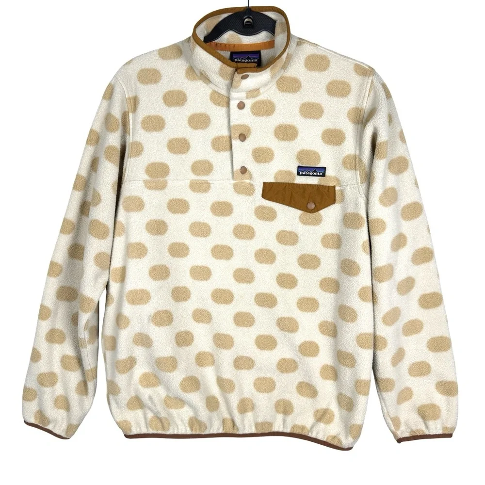 Patagonia Synchilla Cream and Tan Polka Dot Pull Over Sweater - Picture 2 of 10